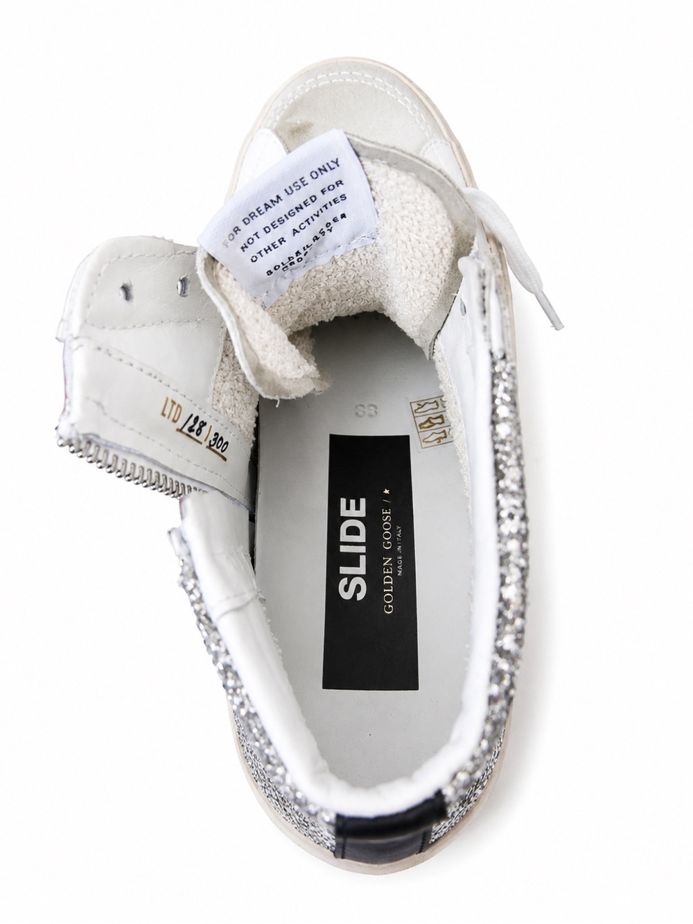 Golden Goose High-Top Sneaker in White & Light Blue with Glitter Star - Picture 6 of 9